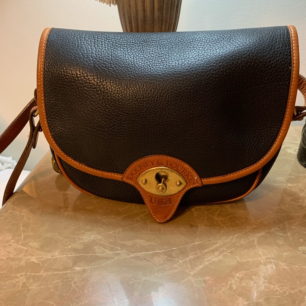 Vintage Dooney & Bourke Calvary Black and Brown Leather Crossbody Bag